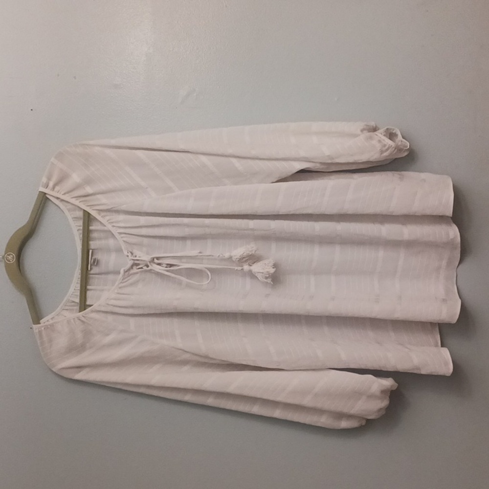 Avenue size 22/24 (3X) women's white sheer, pull-on long sleeves blouse.